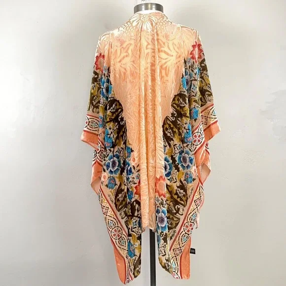 Kimono Women One Size Boho Artsy Velvet Burnout Romantic Floral Sheer - Picture 2 of 11